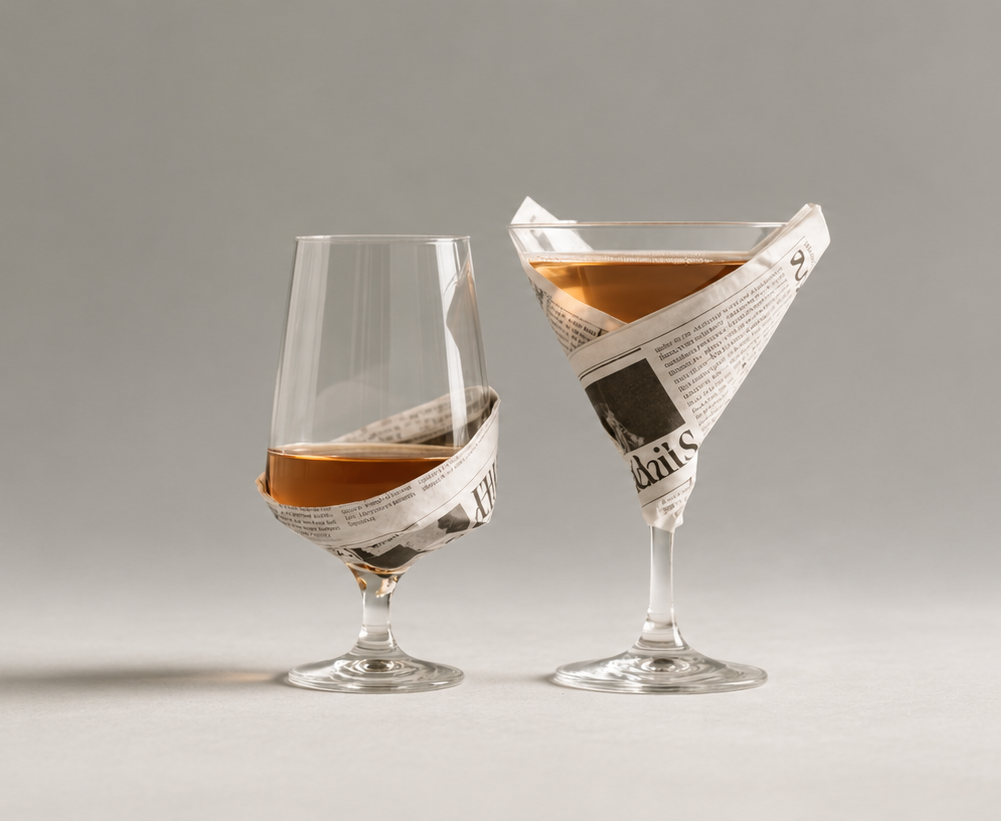 Glassware arranged on a relaxed dining table