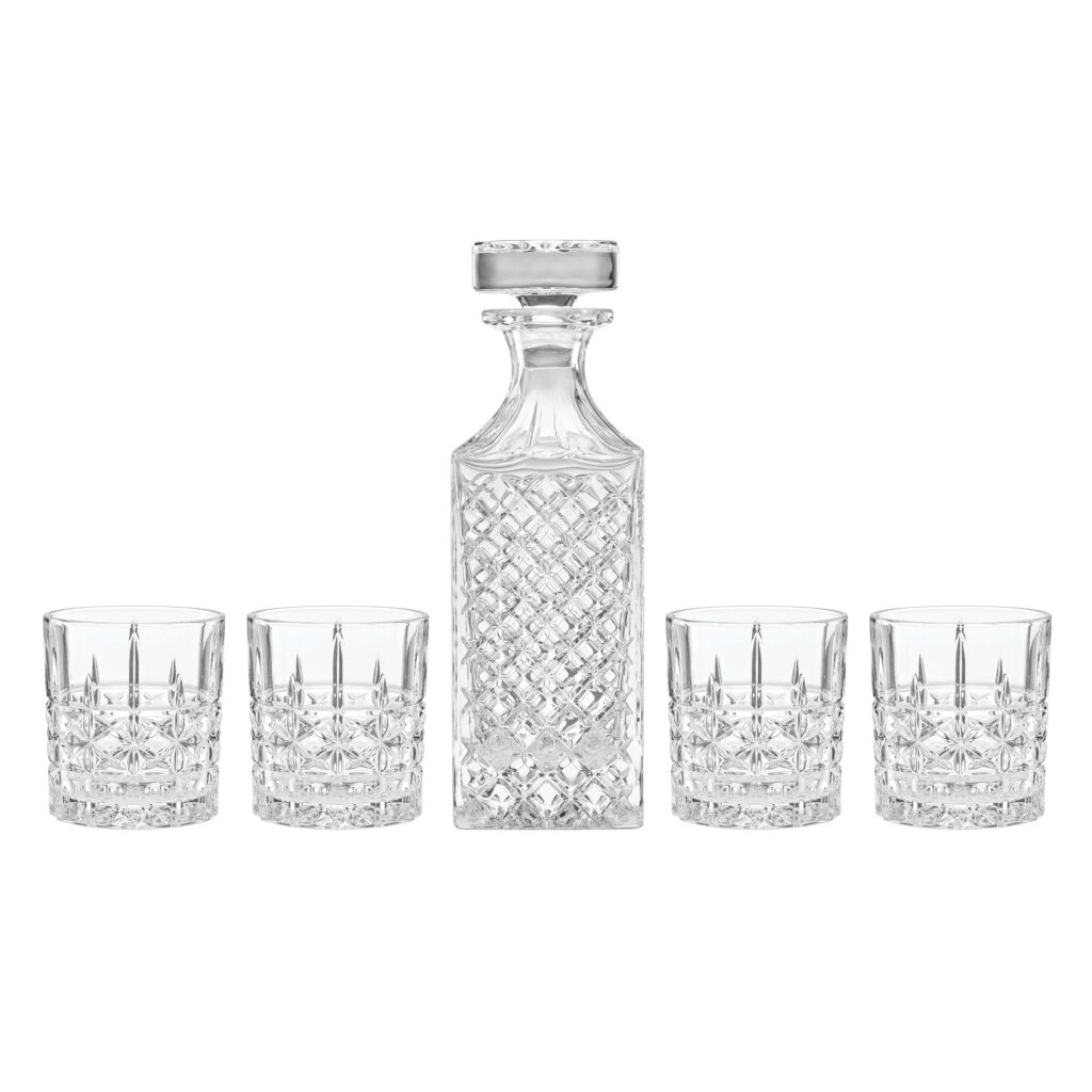 Starburst Cut Whiskey Decanter & Glass Set, 5-Piece